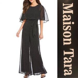 Womens Jumpsuit Wide Legs Sheer Sleeves Polka Dot Pattern Size 12 wedding